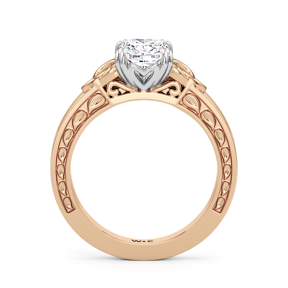 Elongated Cushion Cut Vintage Celtic Engraved Engagement Ring with Lab Grown Diamond in 14KT White & Rose Gold view 3
