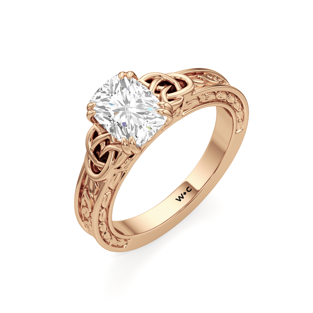 Elongated Cushion Cut Vintage Celtic Engraved Engagement Ring with Lab Grown Diamond in 14KT Rose Gold view 4