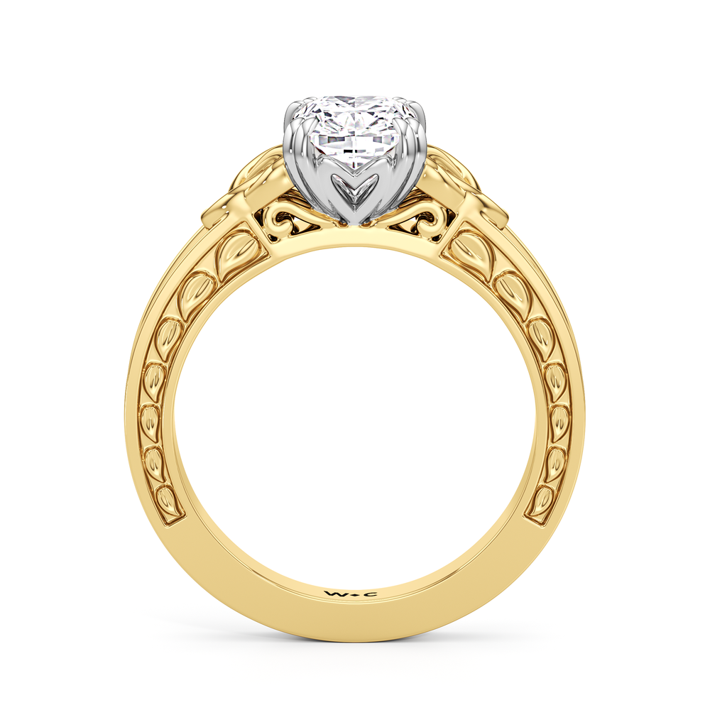 Elongated Cushion Cut Vintage Celtic Engraved Engagement Ring with Lab Grown Diamond in 14KT White & Yellow Gold view 3