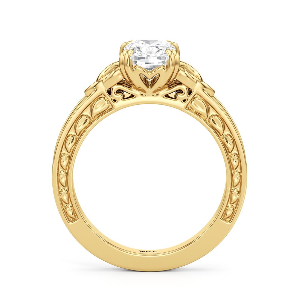 Elongated Cushion Cut Vintage Celtic Engraved Engagement Ring with Lab Grown Diamond in 14KT Yellow Gold view 3