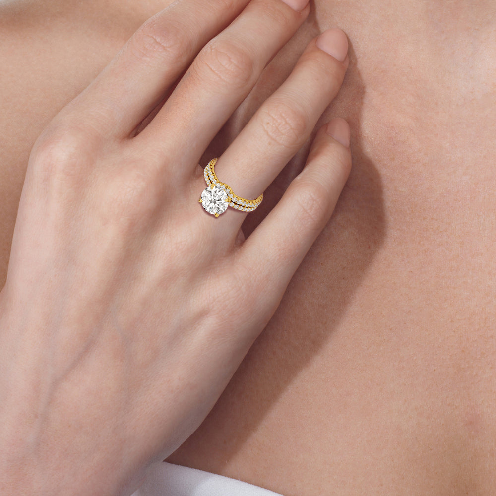 Model Wearing The W Pavé Diamond Wedding Band view