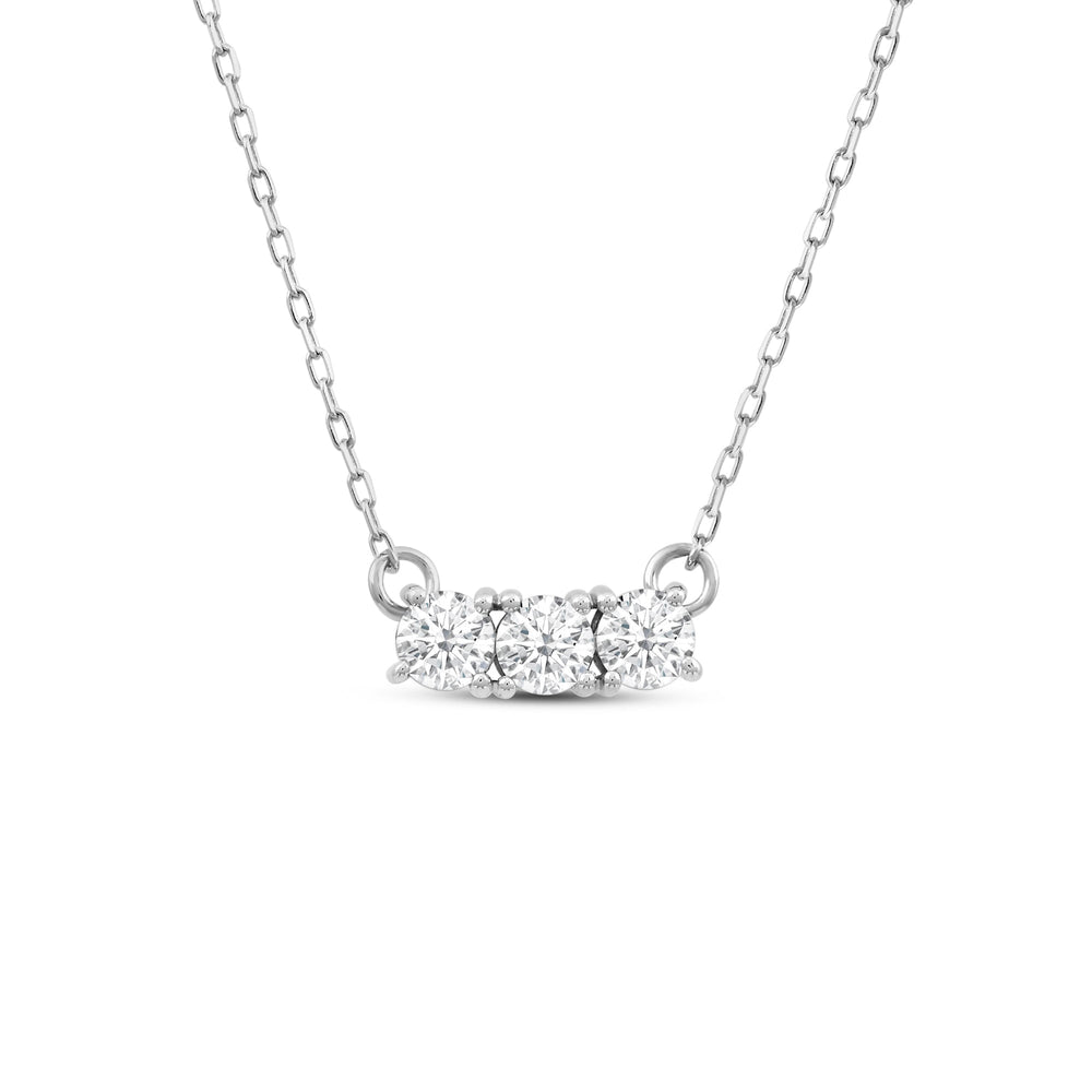 Dainty Three Stone Diamond Necklace with Lab Cut Diamond in 14KT White Gold view 1