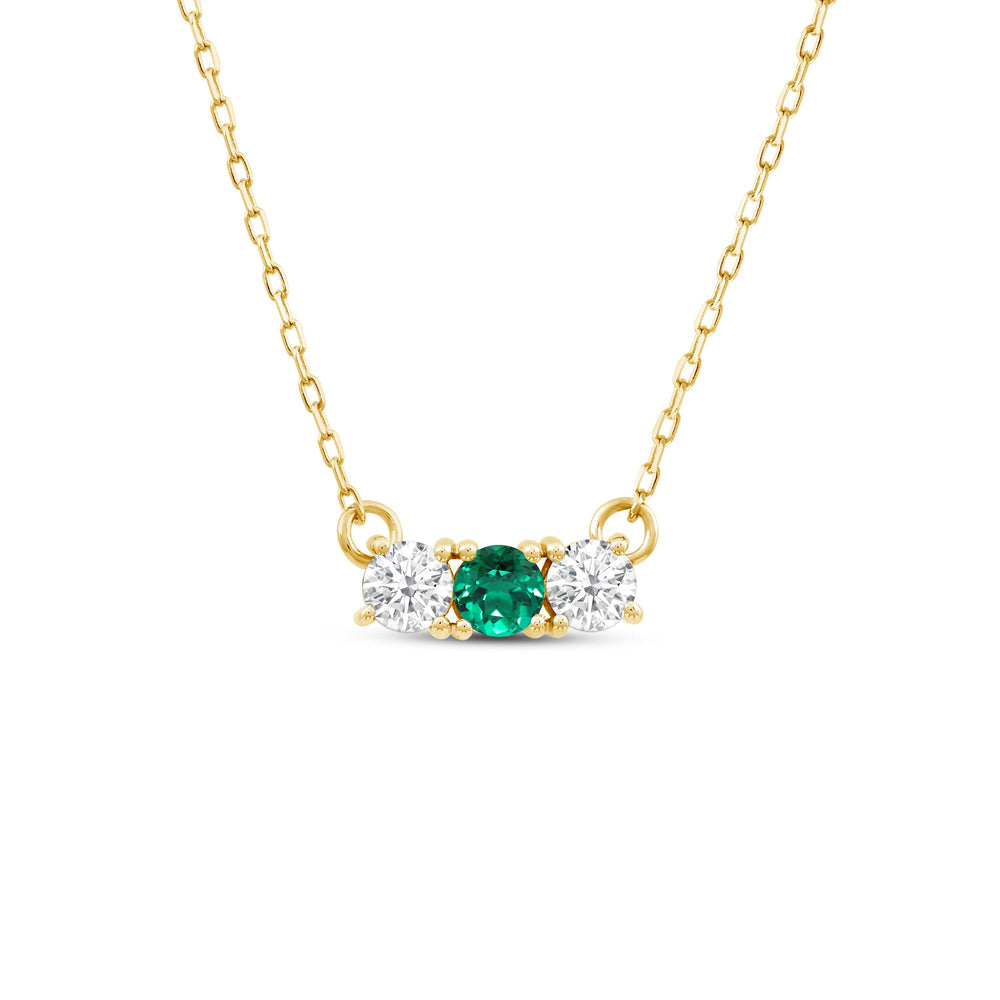 Emerald and Diamond Dainty Three Stone Necklace with 14KT Yellow Gold Cut Diamond in 14KT Yellow Gold view 1