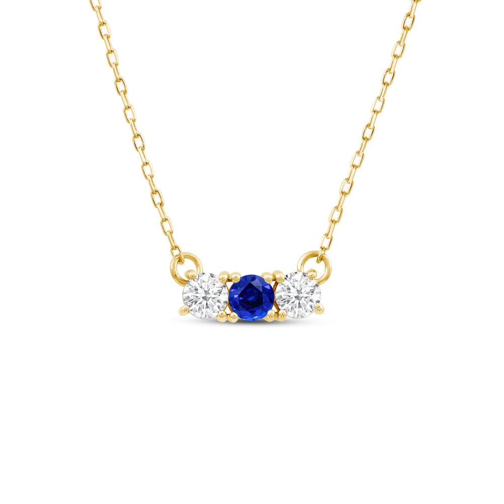 Sapphire and Diamond Dainty Three Stone Necklace with 14KT Yellow Gold Cut Diamond in 14KT Yellow Gold view 1