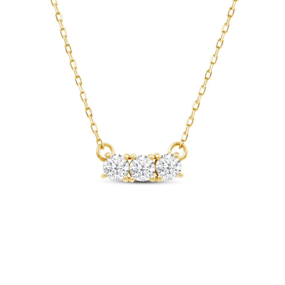 Dainty Three Stone Diamond Necklace with Lab Cut Diamond in 14KT Yellow Gold view 1