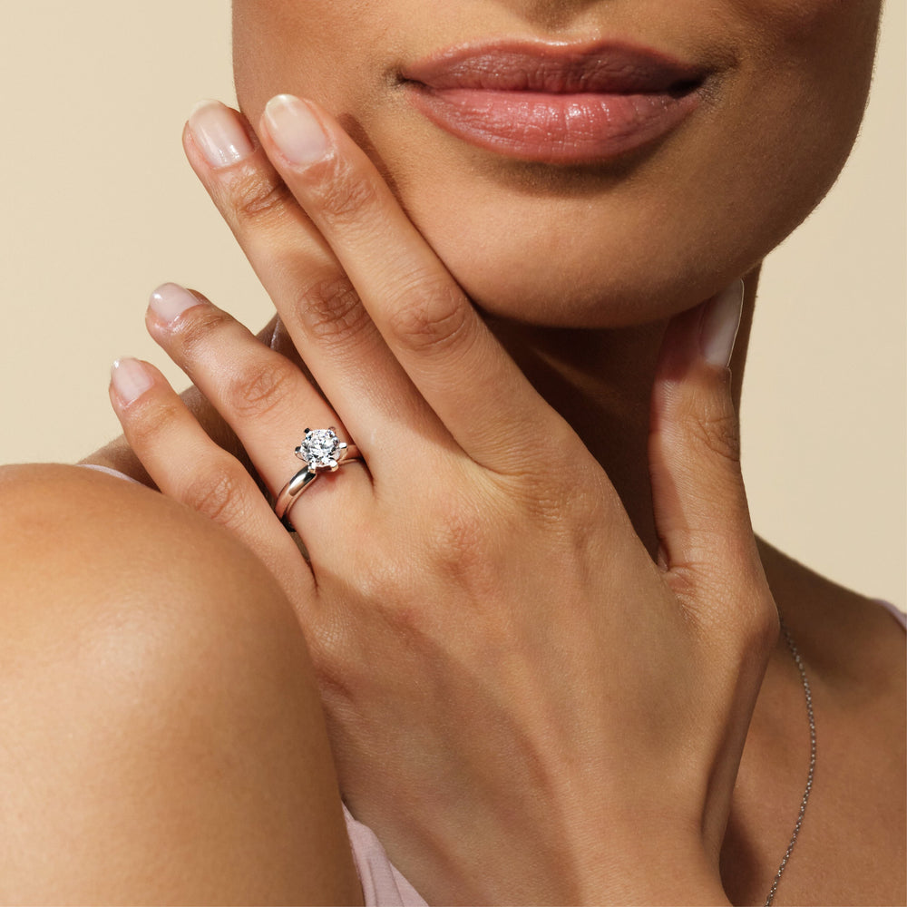 Model Wearing Maxi Classic Six Prong Solitaire Diamond Engagement Ring view