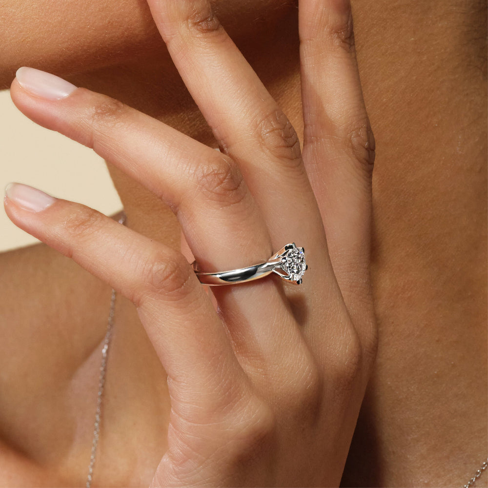 Model Wearing Maxi Classic Six Prong Solitaire Diamond Engagement Ring view