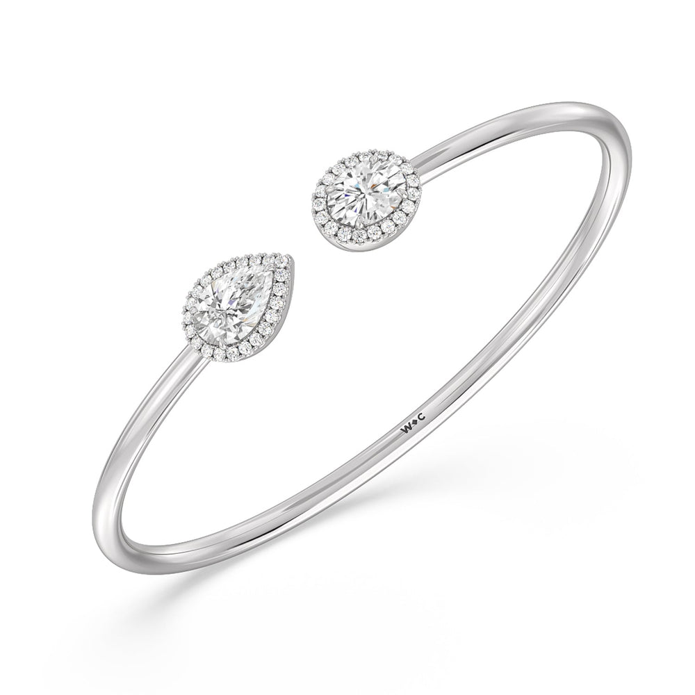 Toi-et Moi Teardrop And Oval Halo Bangle with Lab Cut Diamond in 14KT White Gold view 3