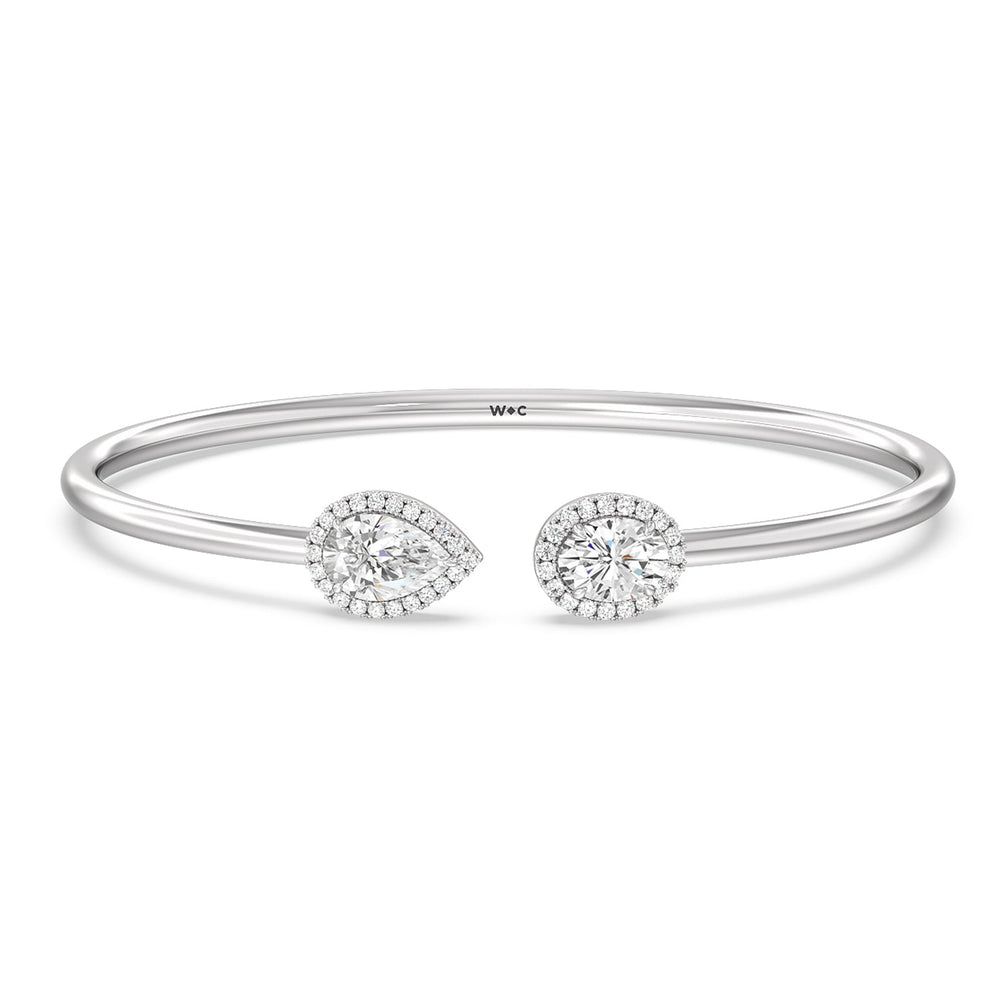 Toi-et Moi Teardrop And Oval Halo Bangle with Lab Cut Diamond in 14KT White Gold view 1