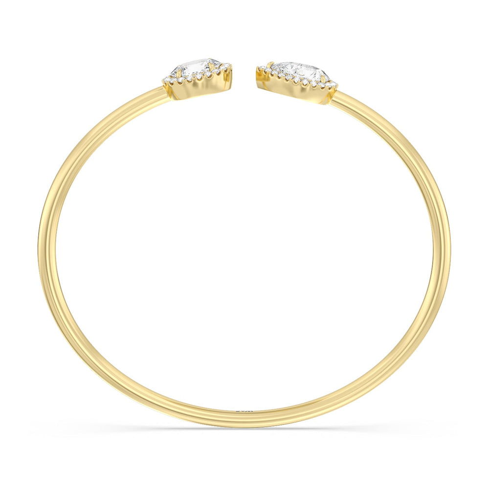 Toi-et Moi Teardrop And Oval Halo Bangle with Lab Cut Diamond in 14KT Yellow Gold view 2