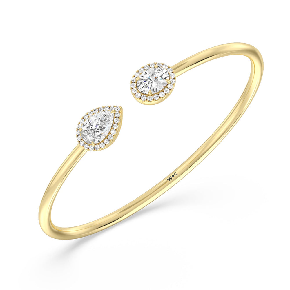 Toi-et Moi Teardrop And Oval Halo Bangle with Lab Cut Diamond in 14KT Yellow Gold view 3