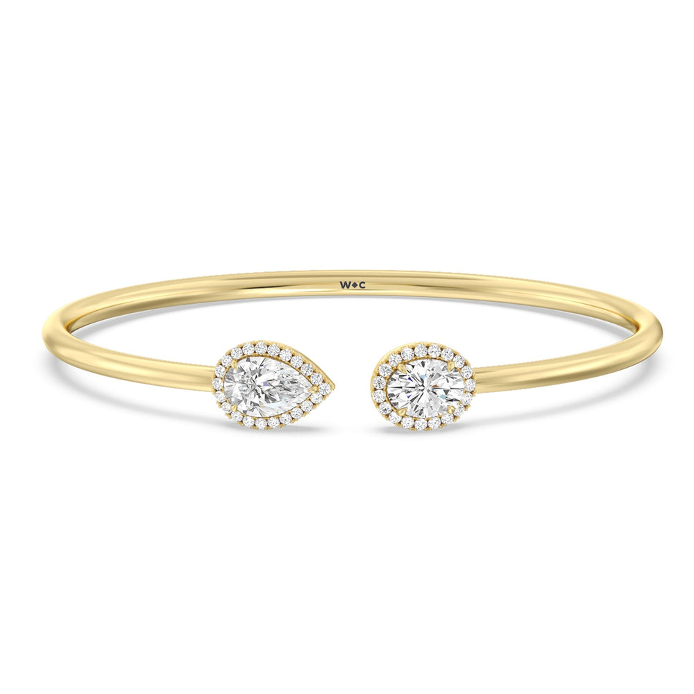Toi-et Moi Teardrop And Oval Halo Bangle with Lab Cut Diamond in 14KT Yellow Gold view 1