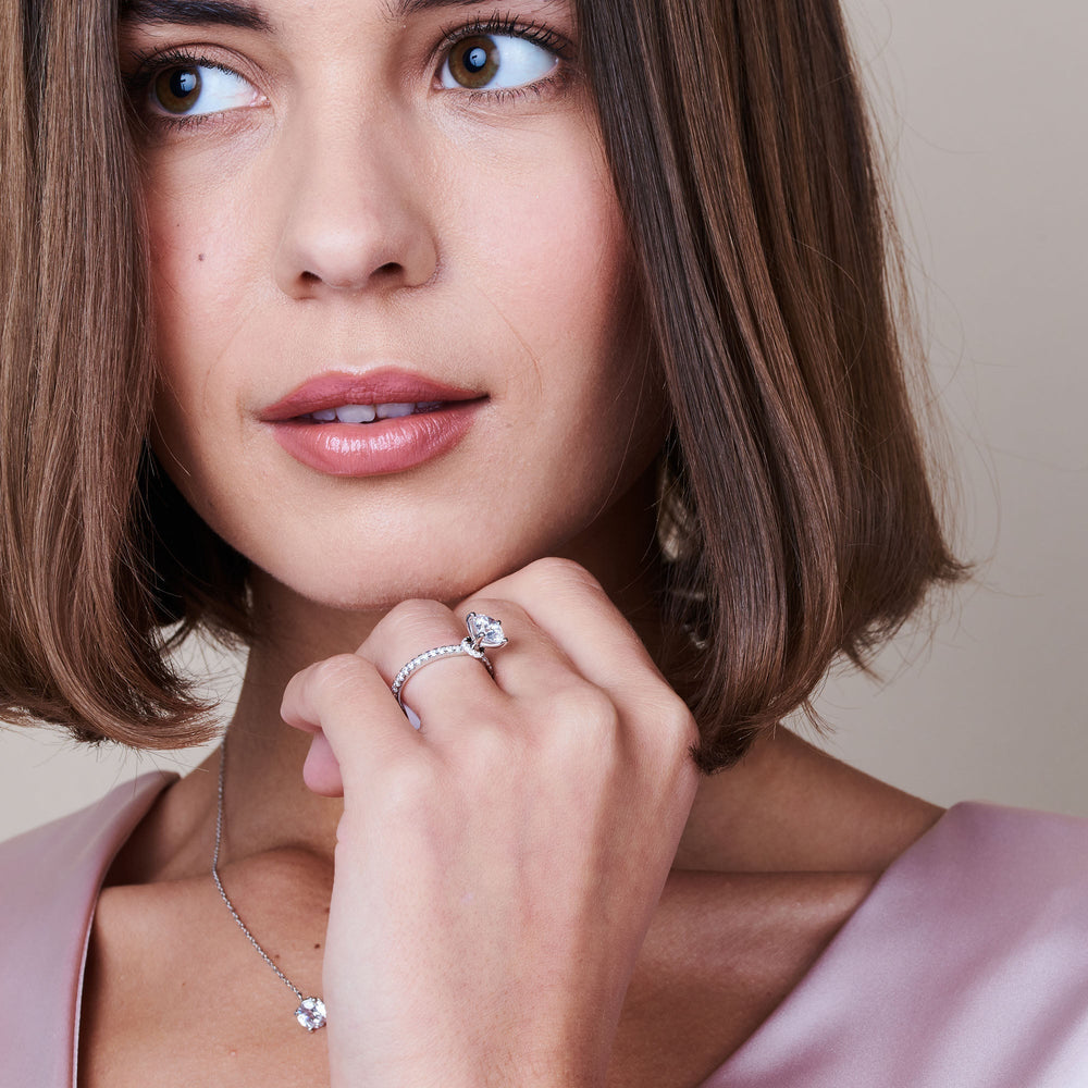 Model Wearing Pave Love Knot Lab Diamond Engagement Ring with Lab Grown Diamond view