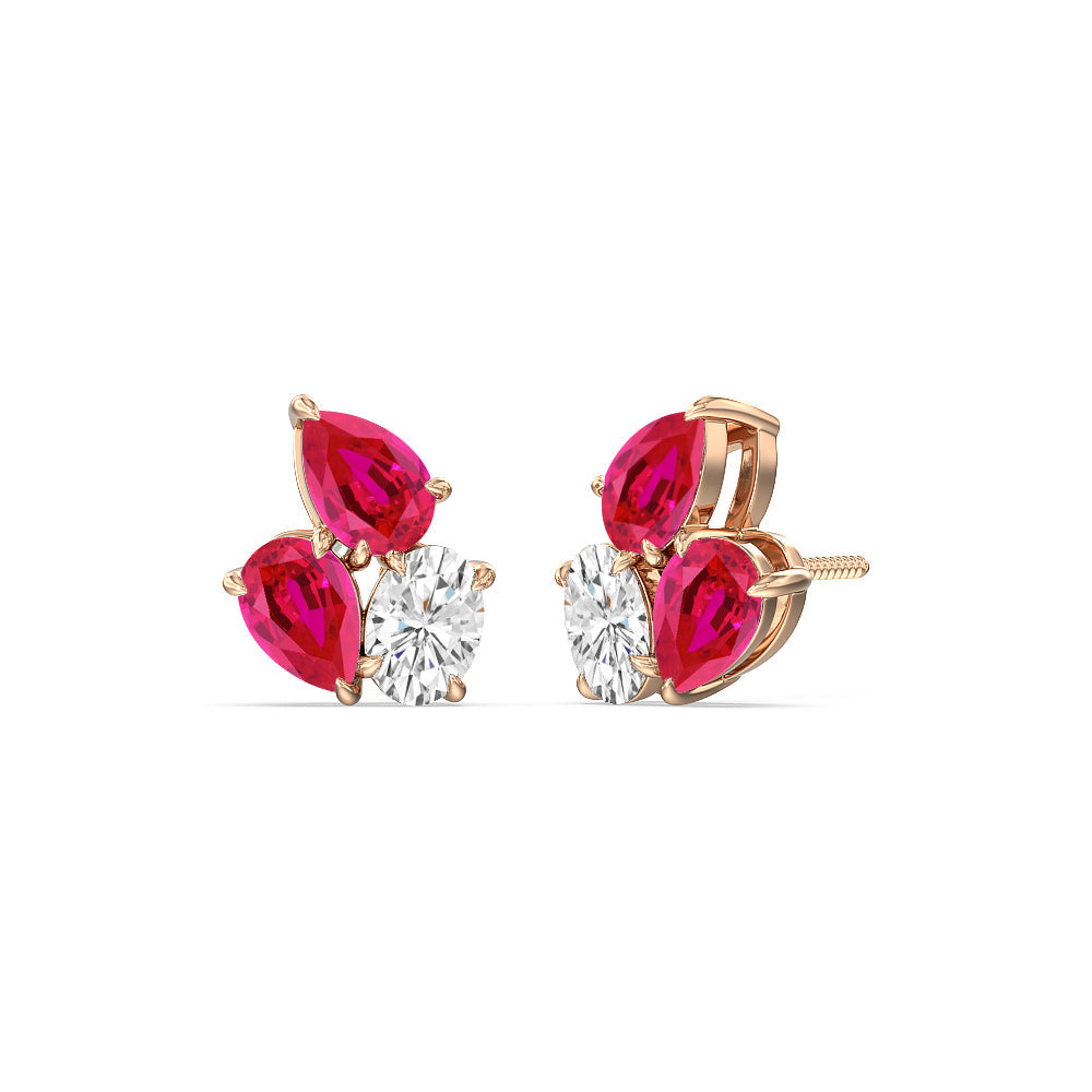 Trilogy Genesis Diamond And Created Ruby Earrings with 14KT Rose Gold Cut Diamond in 14KT Rose Gold view 1
