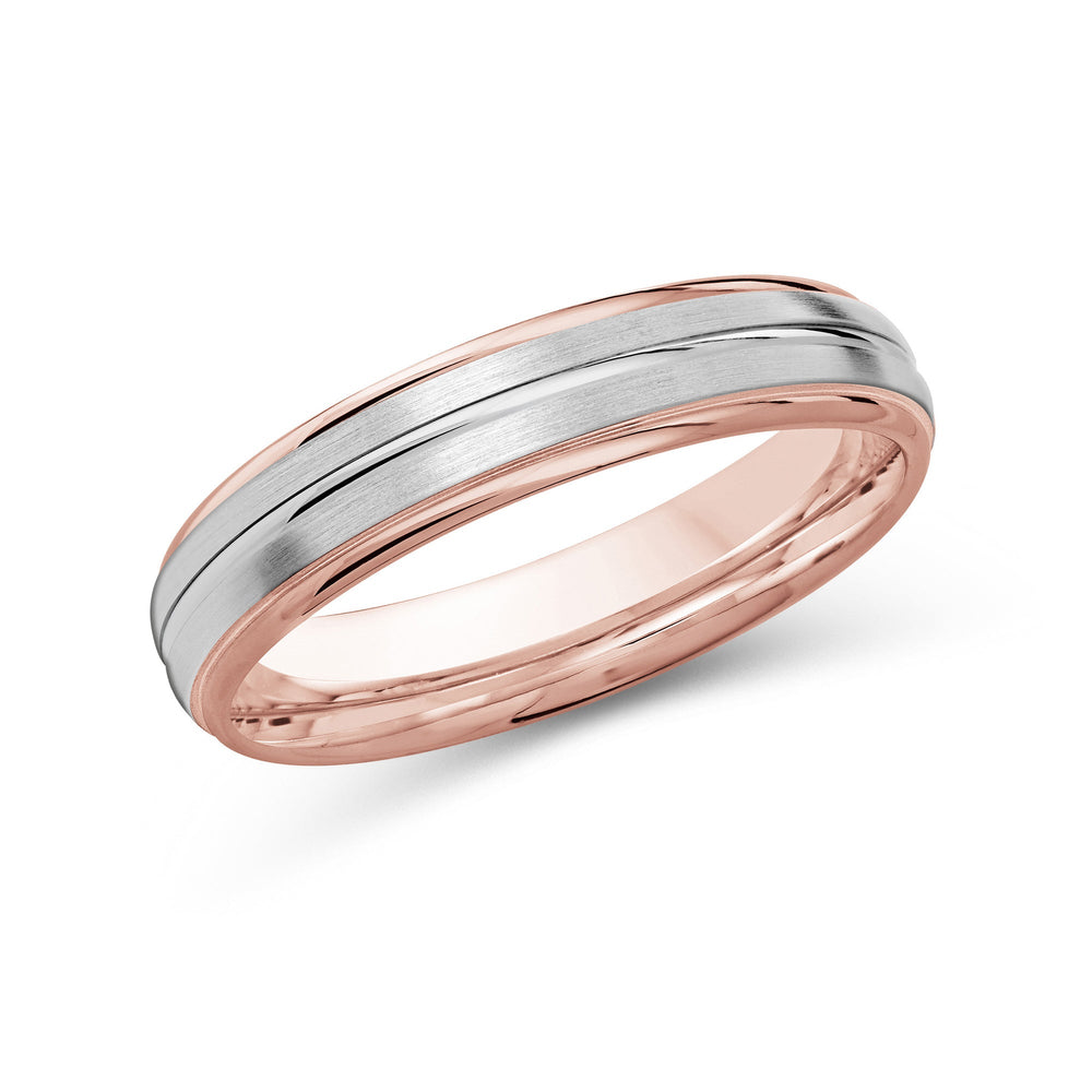 Two Tone Rounded Edge Men's Band with 18KT Rose & White Gold / 4 Cut Diamond in 14KT Rose & White Gold / 4 view 2