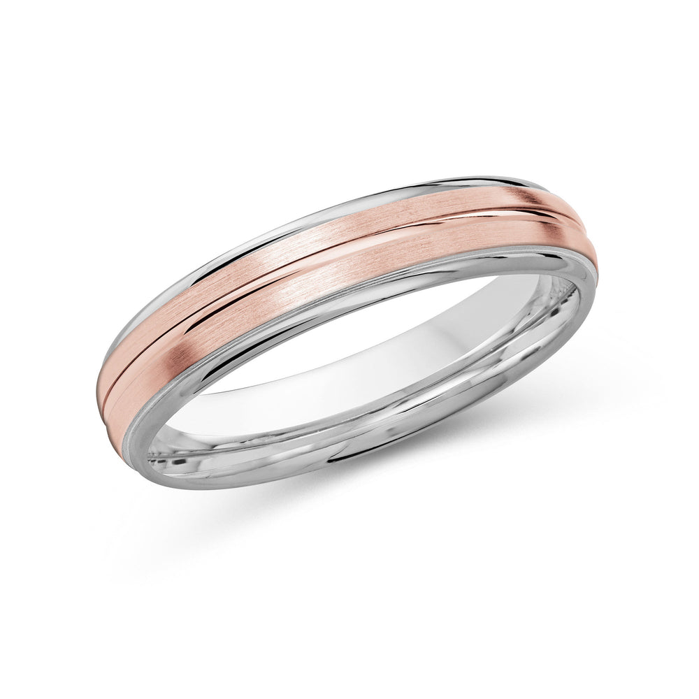 Two Tone Rounded Edge Men's Band with 18KT White & Rose Gold / 4 Cut Diamond in 14KT White & Rose Gold / 4 view 2