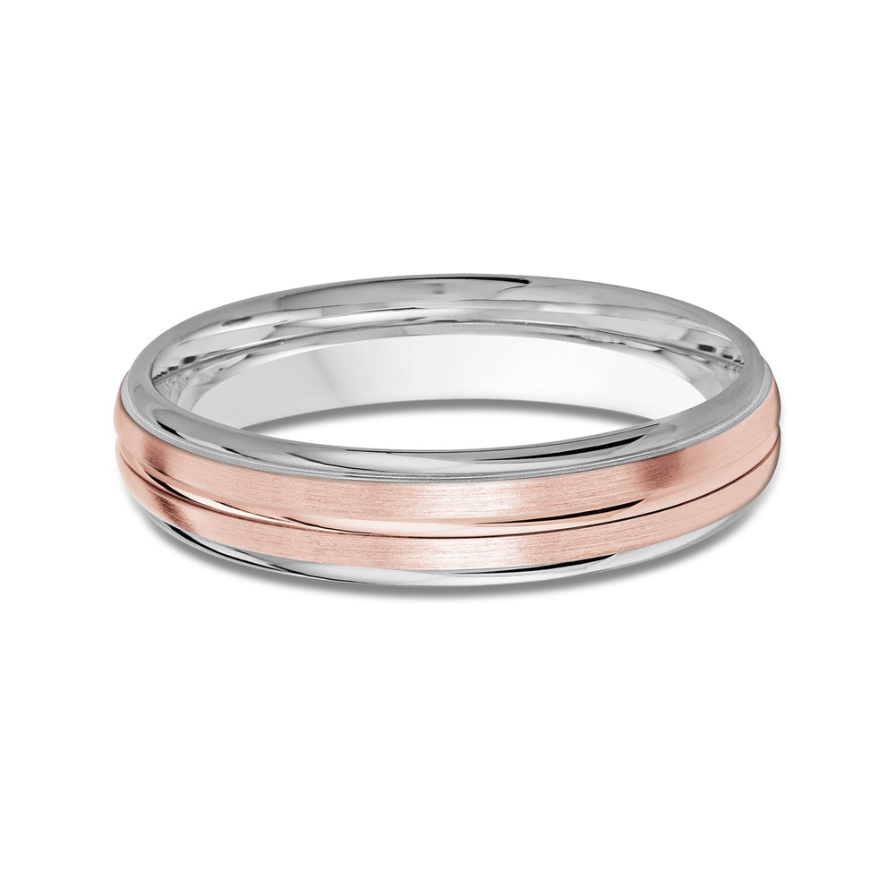 Two Tone Rounded Edge Men's Band with 18KT White & Rose Gold / 4 Cut Diamond in 14KT White & Rose Gold / 4 view 1