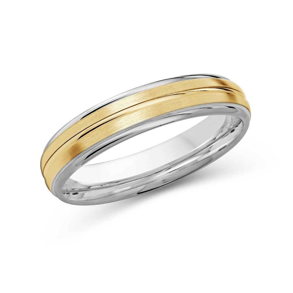 Two Tone Rounded Edge Men's Band with 18KT White & Yellow Gold / 4 Cut Diamond in 14KT White & Yellow Gold / 4 view 2