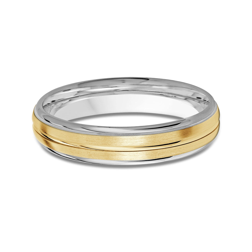 Two Tone Rounded Edge Men's Band with 18KT White & Yellow Gold / 4 Cut Diamond in 14KT White & Yellow Gold / 4 view 1