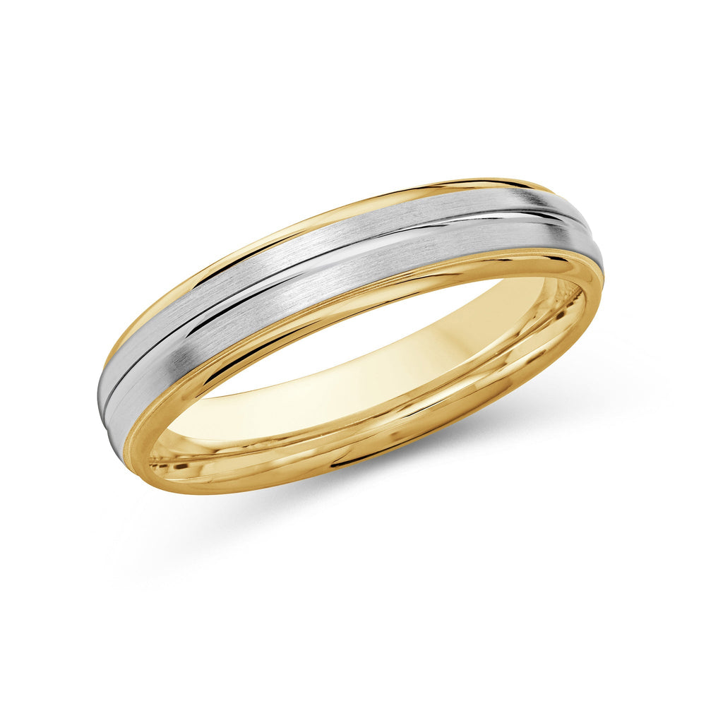 Two Tone Rounded Edge Men's Band with 18KT Yellow & White Gold / 4 Cut Diamond in 14KT Yellow & White Gold / 4 view 2