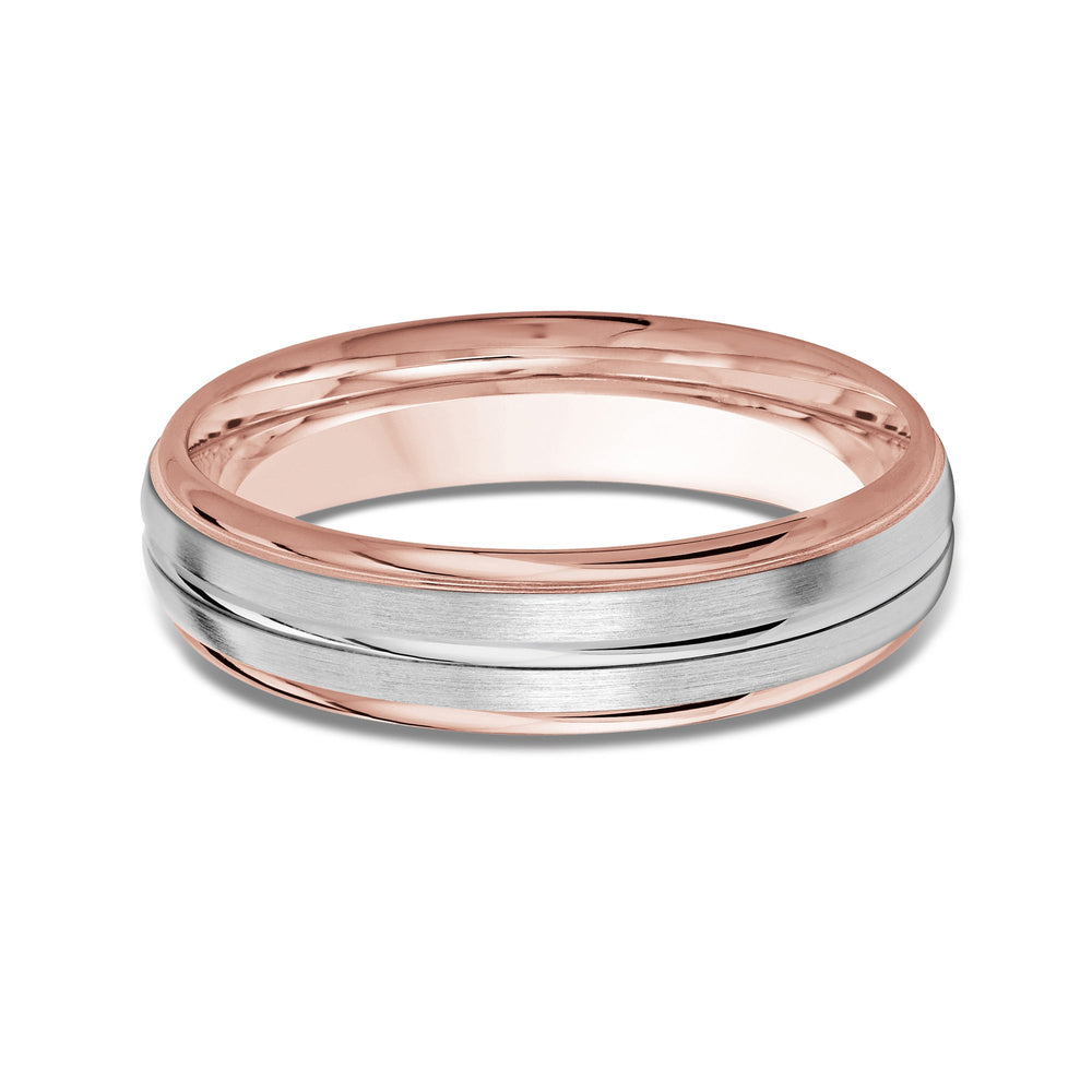 Two Tone Rounded Edge Men's Band with 18KT Rose & White Gold / 5 Cut Diamond in 14KT Rose & White Gold / 5 view 1