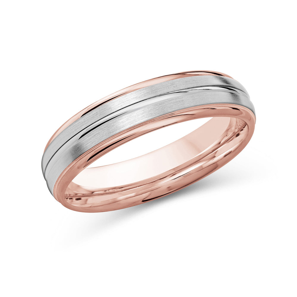 Two Tone Rounded Edge Men's Band with 18KT Rose & White Gold / 5 Cut Diamond in 14KT Rose & White Gold / 5 view 2