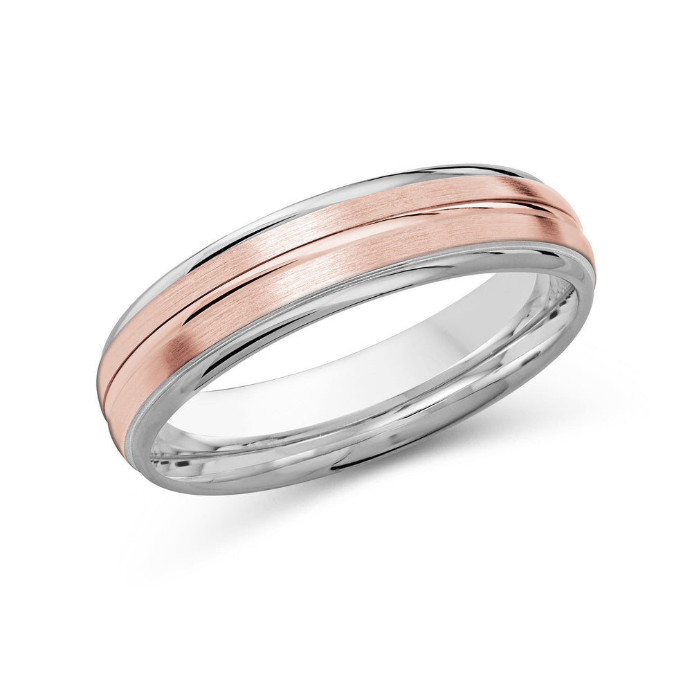 Two Tone Rounded Edge Men's Band with 18KT White & Rose Gold / 5 Cut Diamond in 14KT White & Rose Gold / 5 view 2