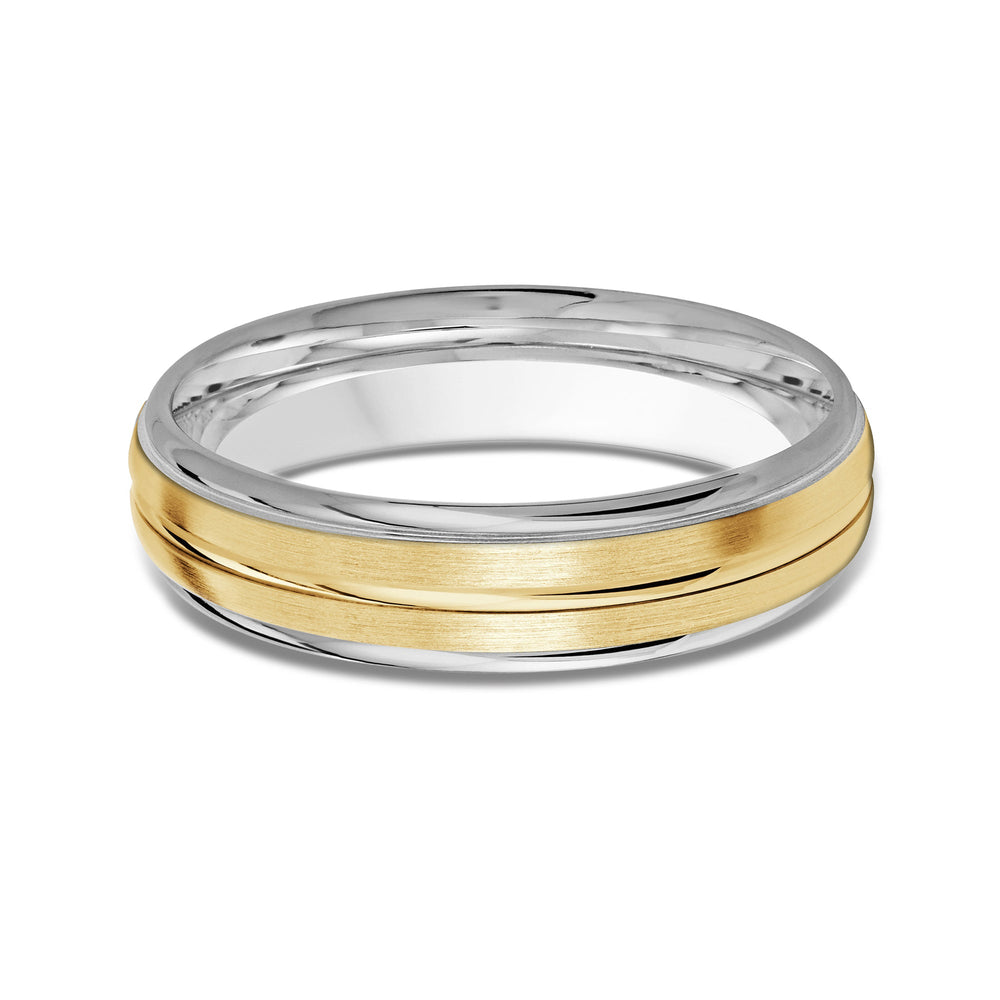 Two Tone Rounded Edge Men's Band with 18KT White & Yellow Gold / 5 Cut Diamond in 14KT White & Yellow Gold / 5 view 1