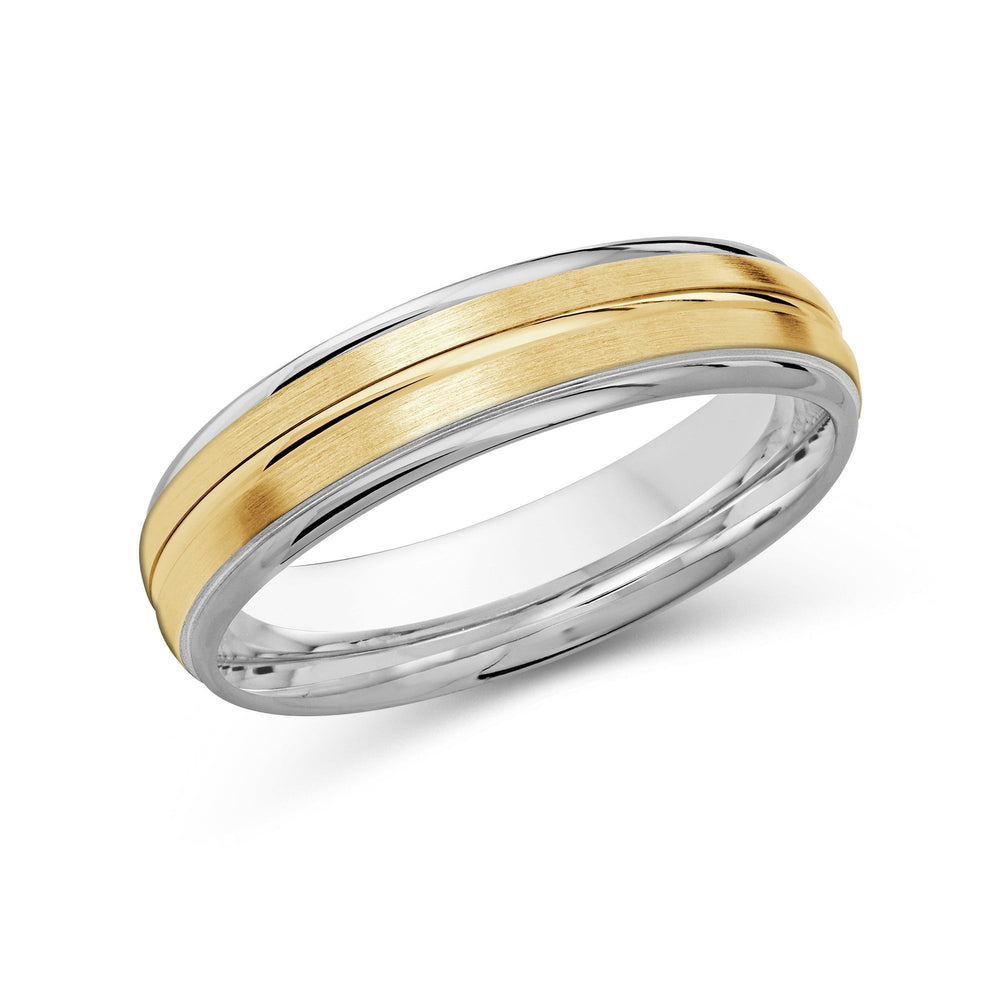 Two Tone Rounded Edge Men's Band with 18KT White & Yellow Gold / 5 Cut Diamond in 14KT White & Yellow Gold / 5 view 2