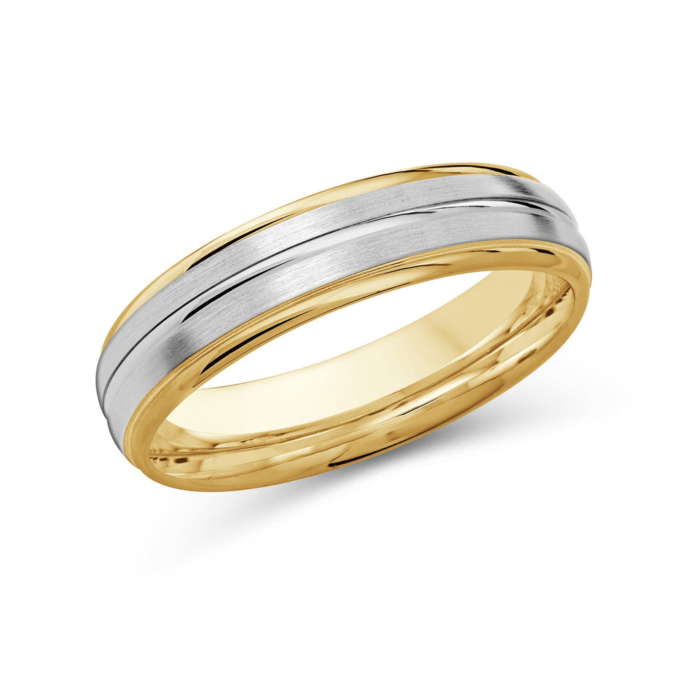 Two Tone Rounded Edge Men's Band with 18KT Yellow & White Gold / 5 Cut Diamond in 14KT Yellow & White Gold / 5 view 2