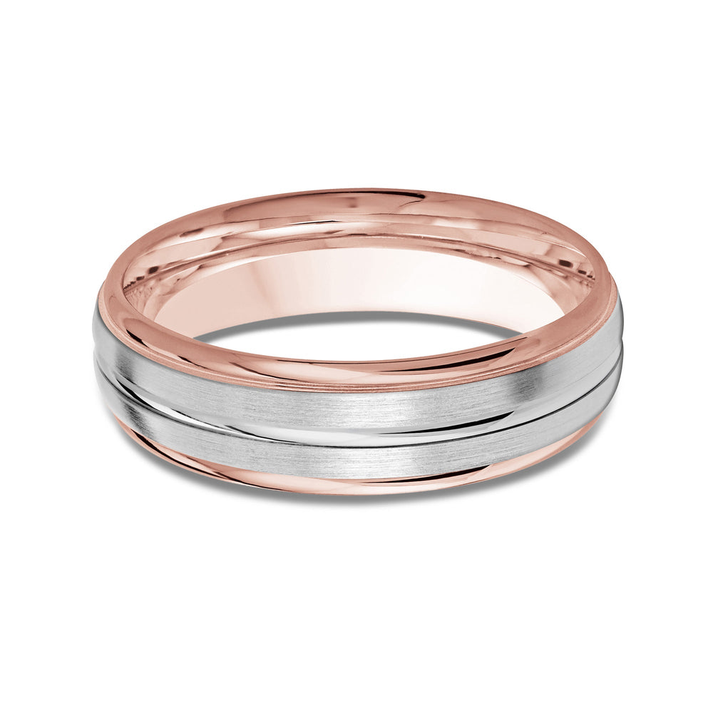 Two Tone Rounded Edge Men's Band with 18KT Rose & White Gold / 6 Cut Diamond in 14KT Rose & White Gold / 6 view 1