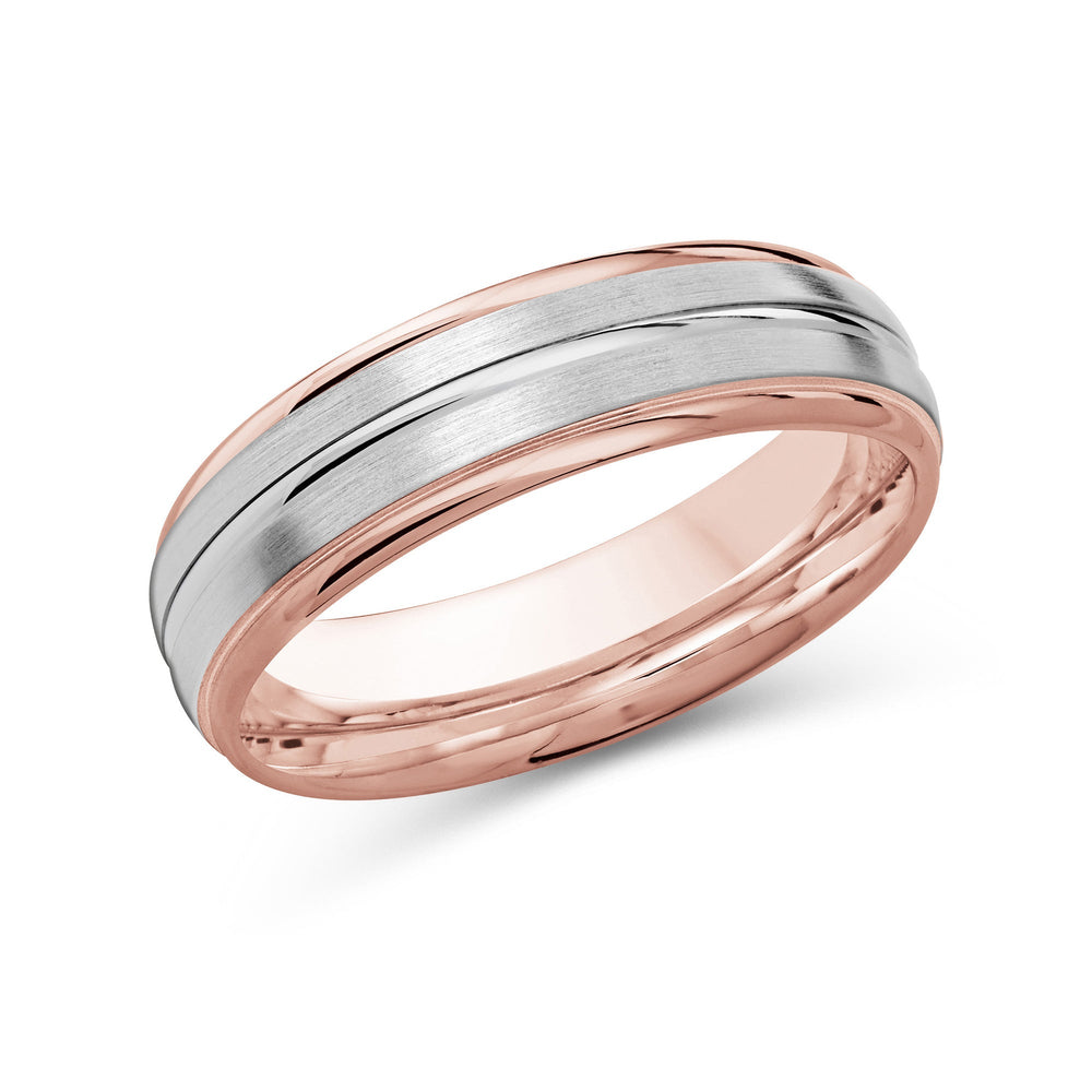 Two Tone Rounded Edge Men's Band with 18KT Rose & White Gold / 6 Cut Diamond in 14KT Rose & White Gold / 6 view 2