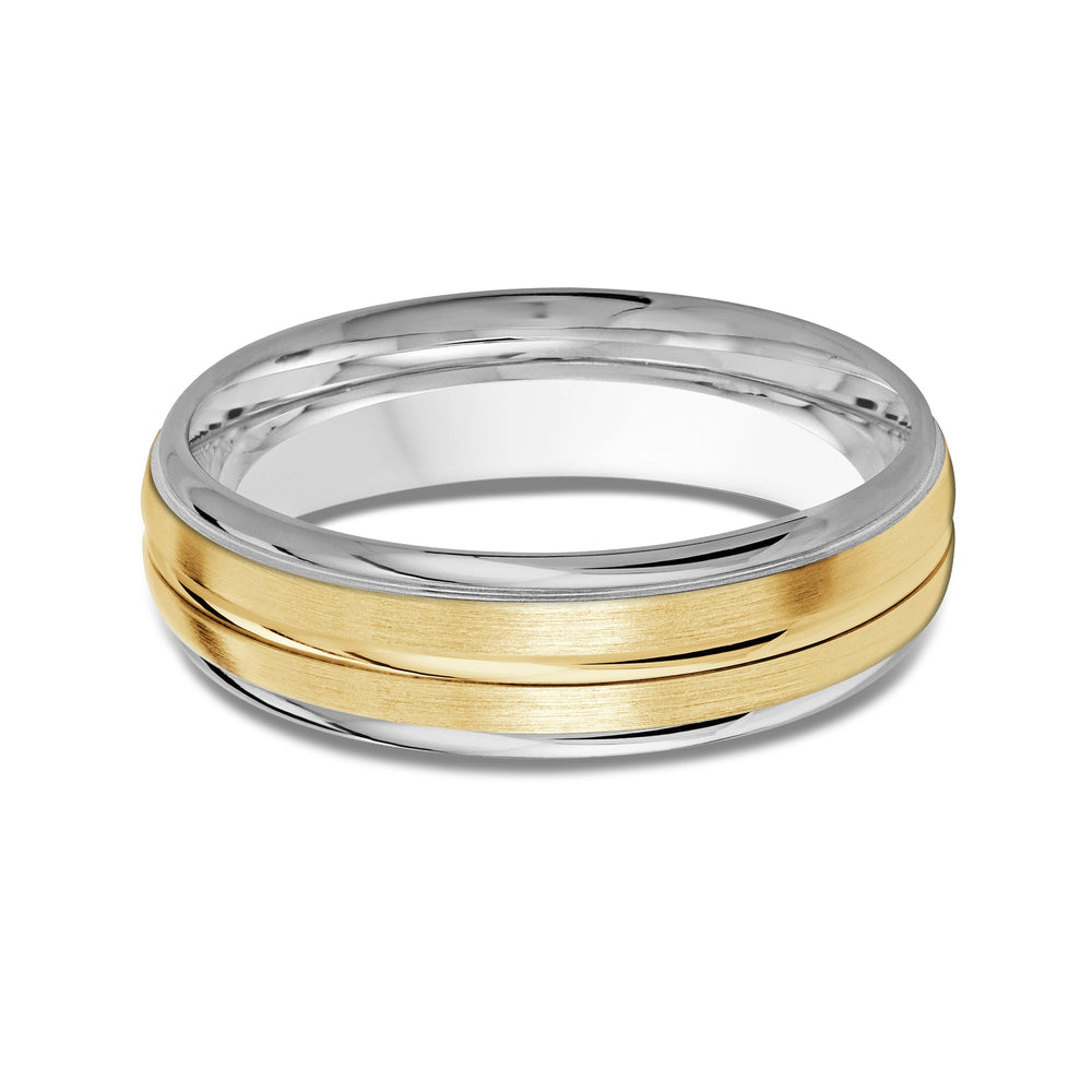 Two Tone Rounded Edge Men's Band with 18KT White & Yellow Gold / 6 Cut Diamond in 14KT White & Yellow Gold / 6 view 1