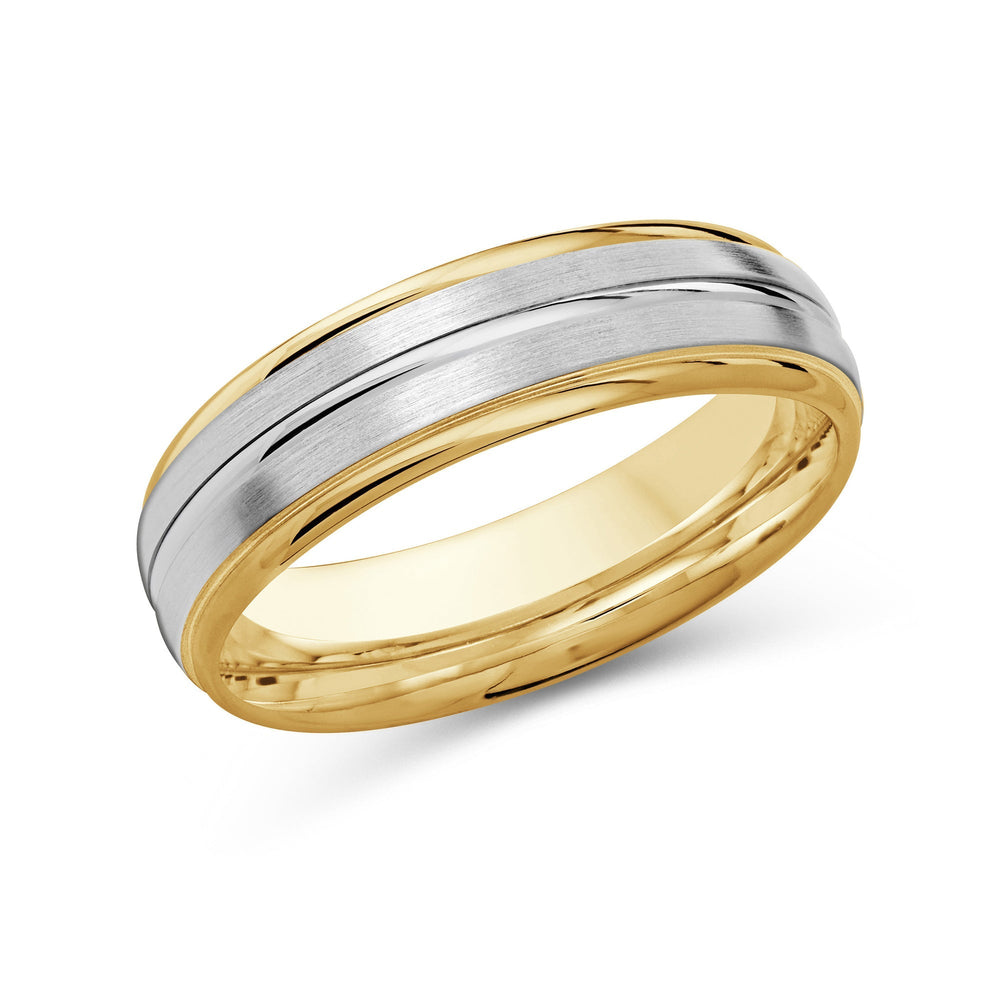 Two Tone Rounded Edge Men's Band with 18KT Yellow & White Gold / 6 Cut Diamond in 14KT Yellow & White Gold / 6 view 2