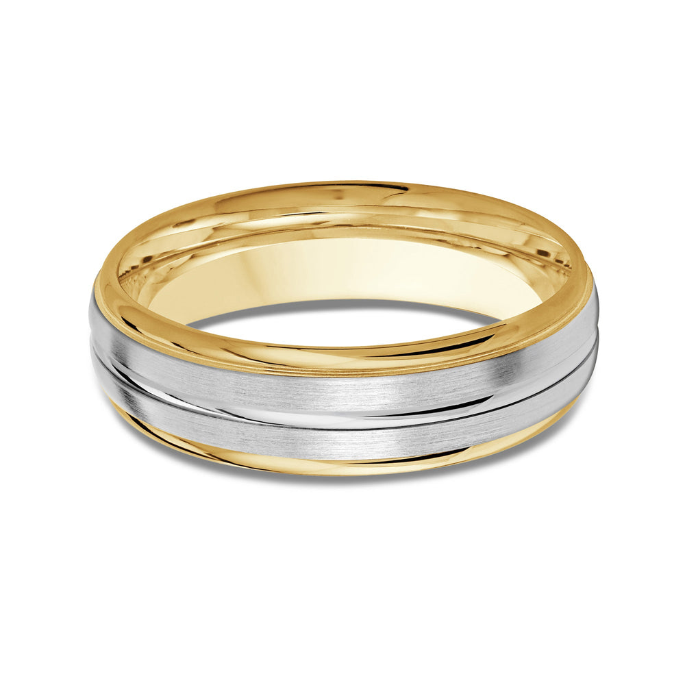 Two Tone Rounded Edge Men's Band with 18KT Yellow & White Gold / 6 Cut Diamond in 14KT Yellow & White Gold / 6 view 1