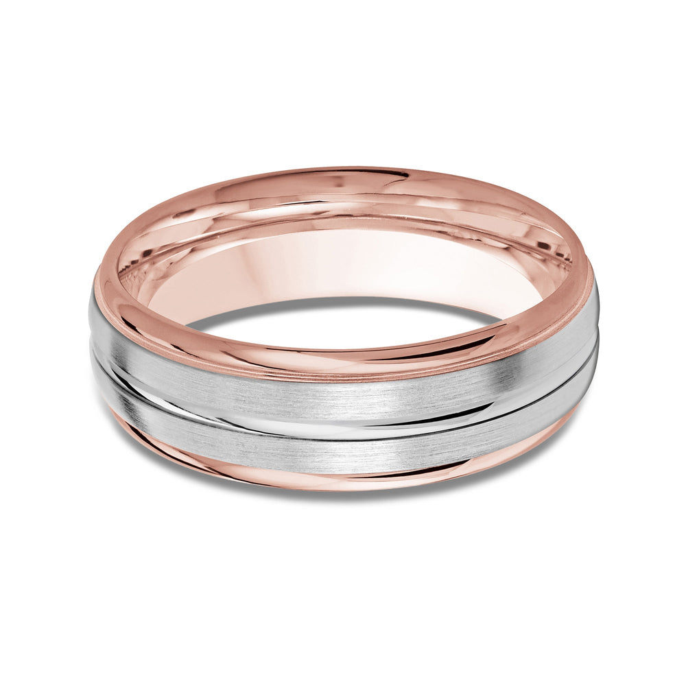 Two Tone Rounded Edge Men's Band with 18KT Rose & White Gold / 7 Cut Diamond in 14KT Rose & White Gold / 7 view 1