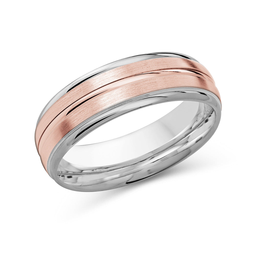 Two Tone Rounded Edge Men's Band with 18KT White & Rose Gold / 7 Cut Diamond in 14KT White & Rose Gold / 7 view 2