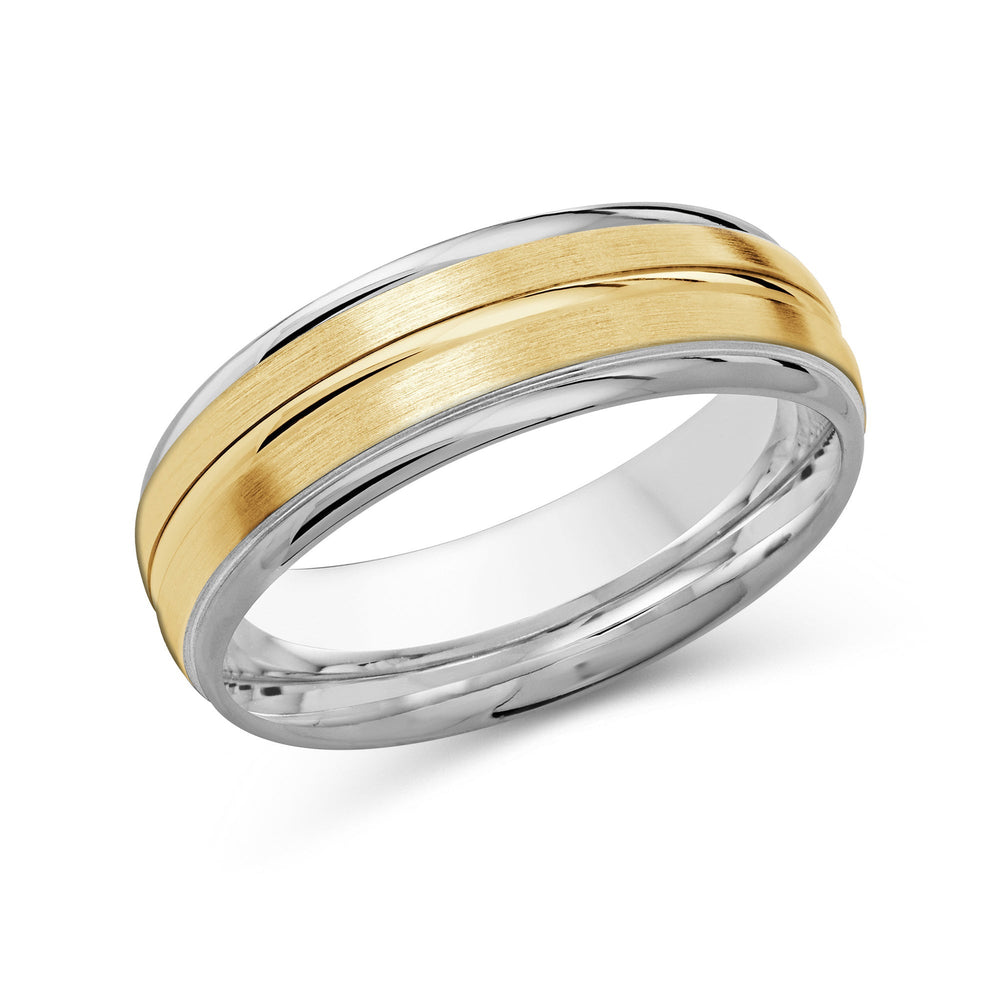 Two Tone Rounded Edge Men's Band with 18KT White & Yellow Gold / 7 Cut Diamond in 14KT White & Yellow Gold / 7 view 2