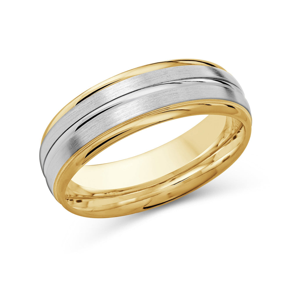 Two Tone Rounded Edge Men's Band with 18KT Yellow & White Gold / 7 Cut Diamond in 14KT Yellow & White Gold / 7 view 2