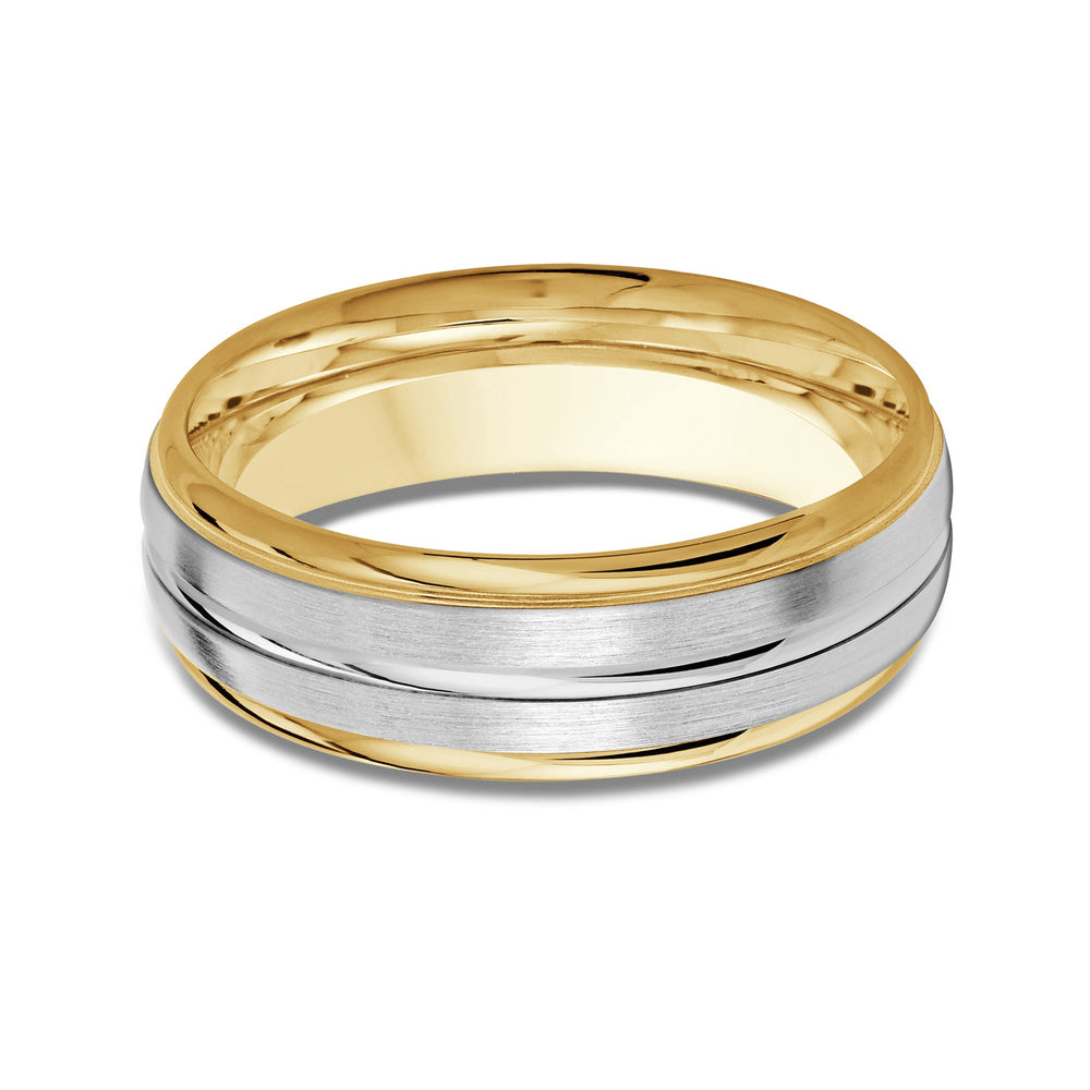 Two Tone Rounded Edge Men's Band with 18KT Yellow & White Gold / 7 Cut Diamond in 14KT Yellow & White Gold / 7 view 1