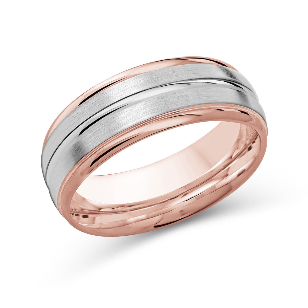 Two Tone Rounded Edge Men's Band with 18KT Rose & White Gold / 8 Cut Diamond in 14KT Rose & White Gold / 8 view 2
