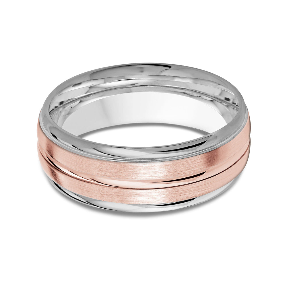 Two Tone Rounded Edge Men's Band with 18KT White & Rose Gold / 8 Cut Diamond in 14KT White & Rose Gold / 8 view 1