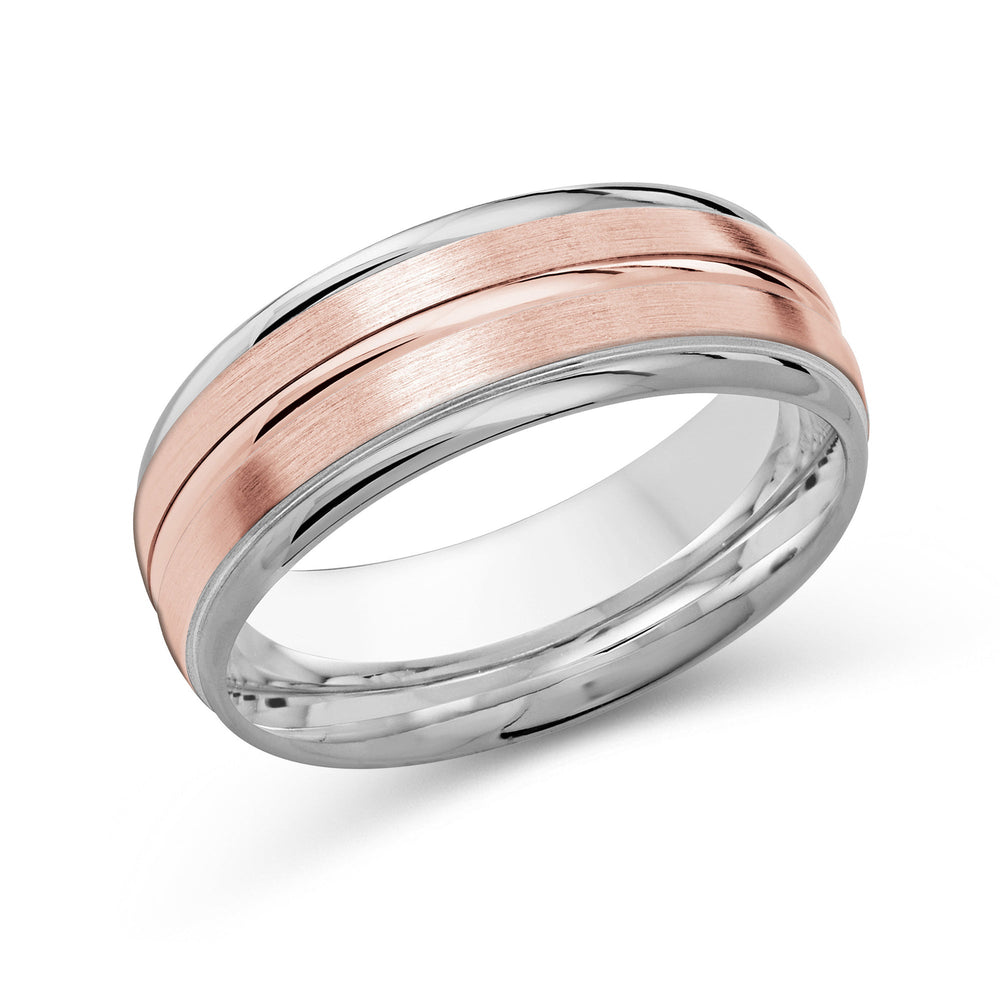 Two Tone Rounded Edge Men's Band with 18KT White & Rose Gold / 8 Cut Diamond in 14KT White & Rose Gold / 8 view 2