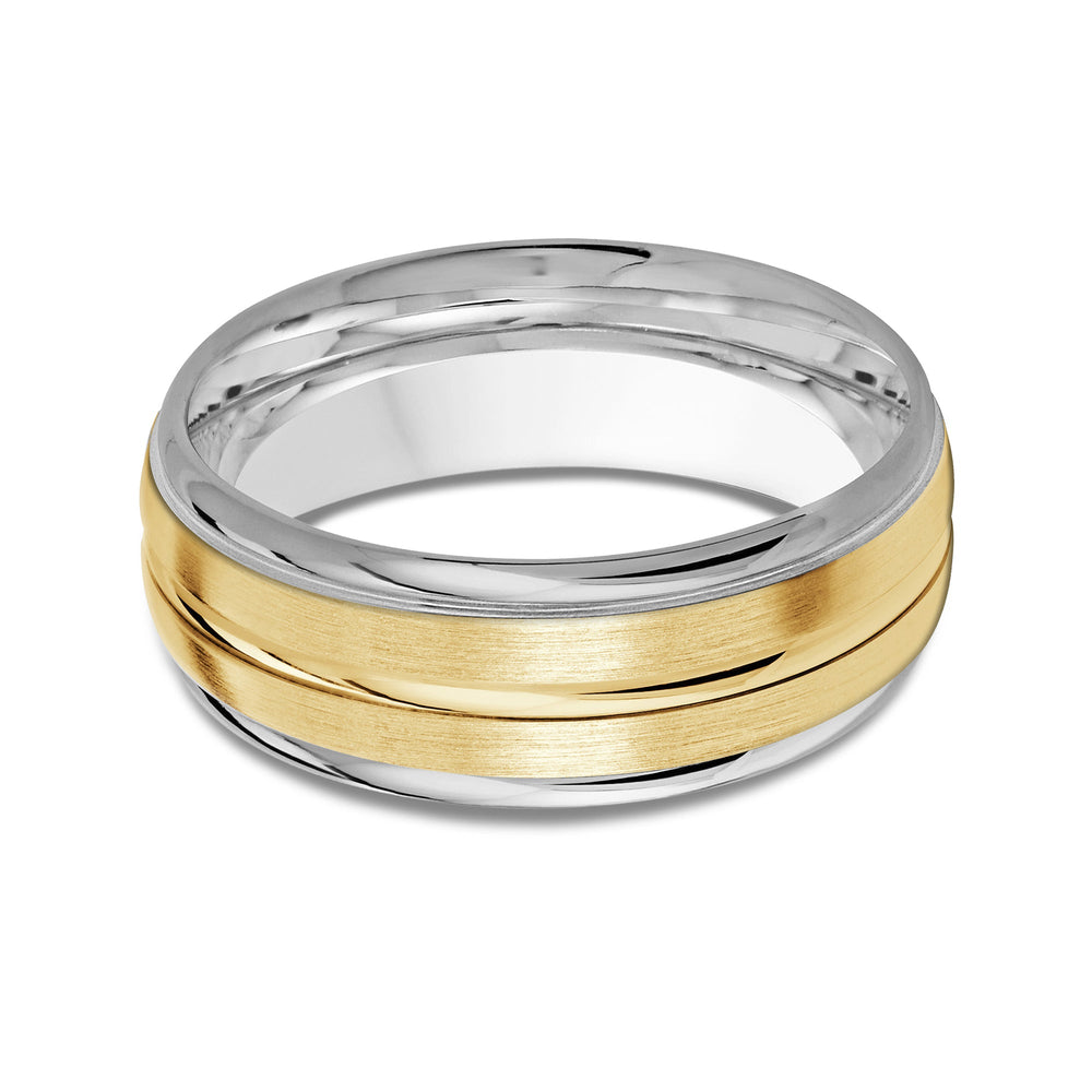 Two Tone Rounded Edge Men's Band with 18KT White & Yellow Gold / 8 Cut Diamond in 14KT White & Yellow Gold / 8 view 1