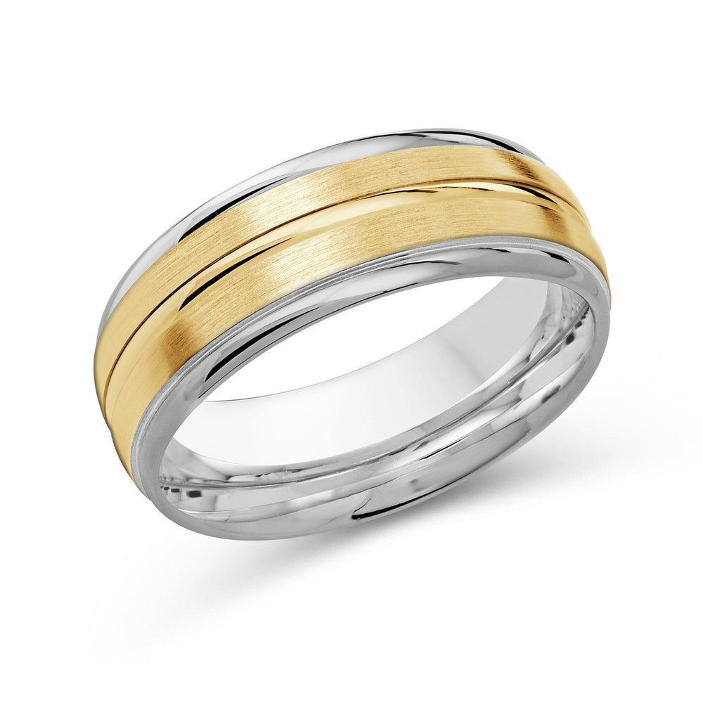 Two Tone Rounded Edge Men's Band with 18KT White & Yellow Gold / 8 Cut Diamond in 14KT White & Yellow Gold / 8 view 2