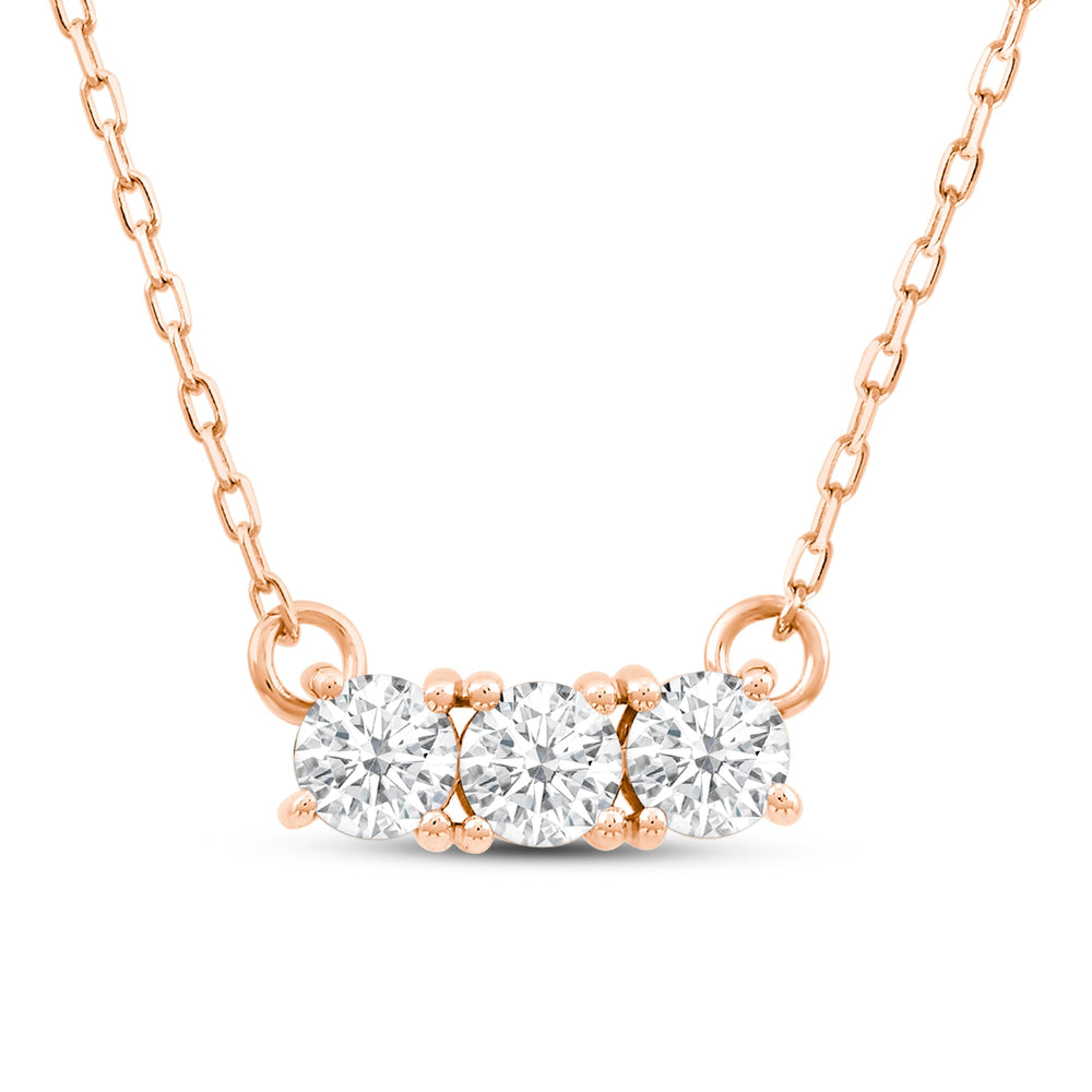 Dainty Three Stone Diamond Necklace with Lab Cut Diamond in 14KT Rose Gold view 2