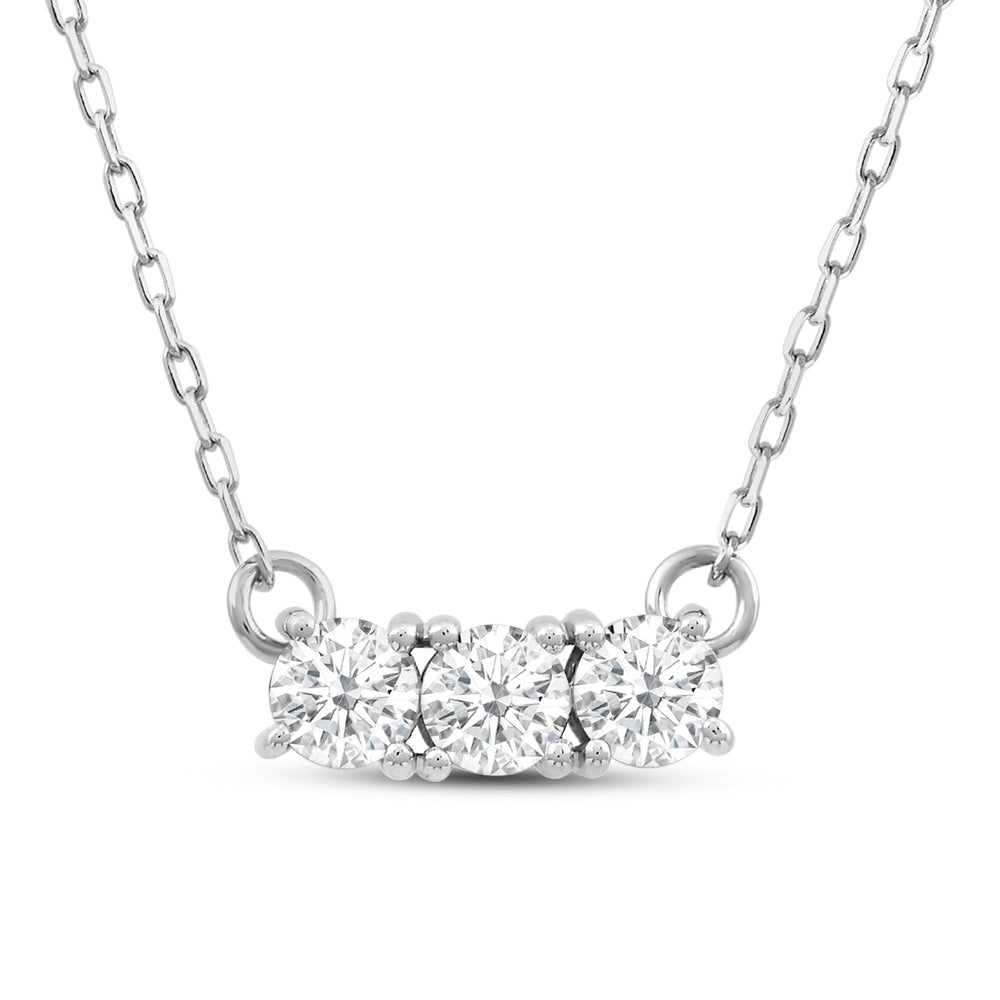 Dainty Three Stone Diamond Necklace with Lab Cut Diamond in 14KT White Gold view 2