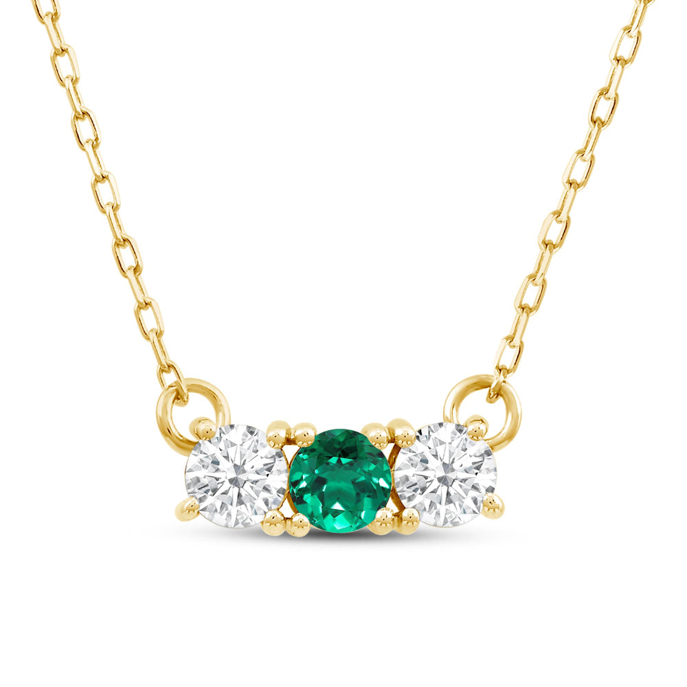 Emerald and Diamond Dainty Three Stone Necklace with 14KT Yellow Gold Cut Diamond in 14KT Yellow Gold view 2