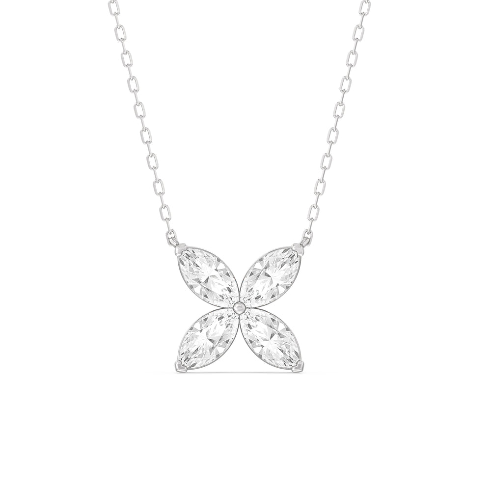 Wildflower Necklace with Lab Cut Diamond in 14KT White Gold view 1