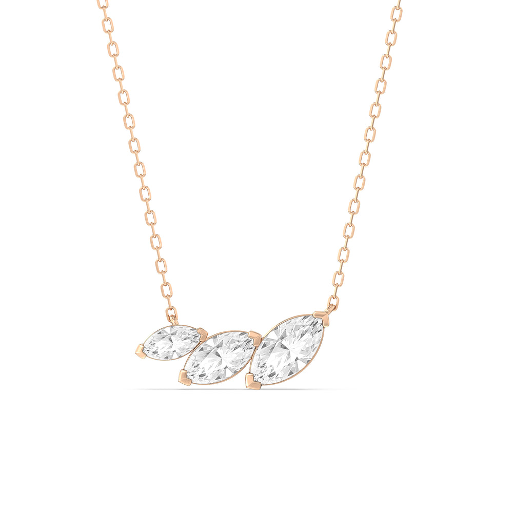 Trilogy Marquise Diamond Necklace with Lab Cut Diamond in 14KT Rose Gold view 1